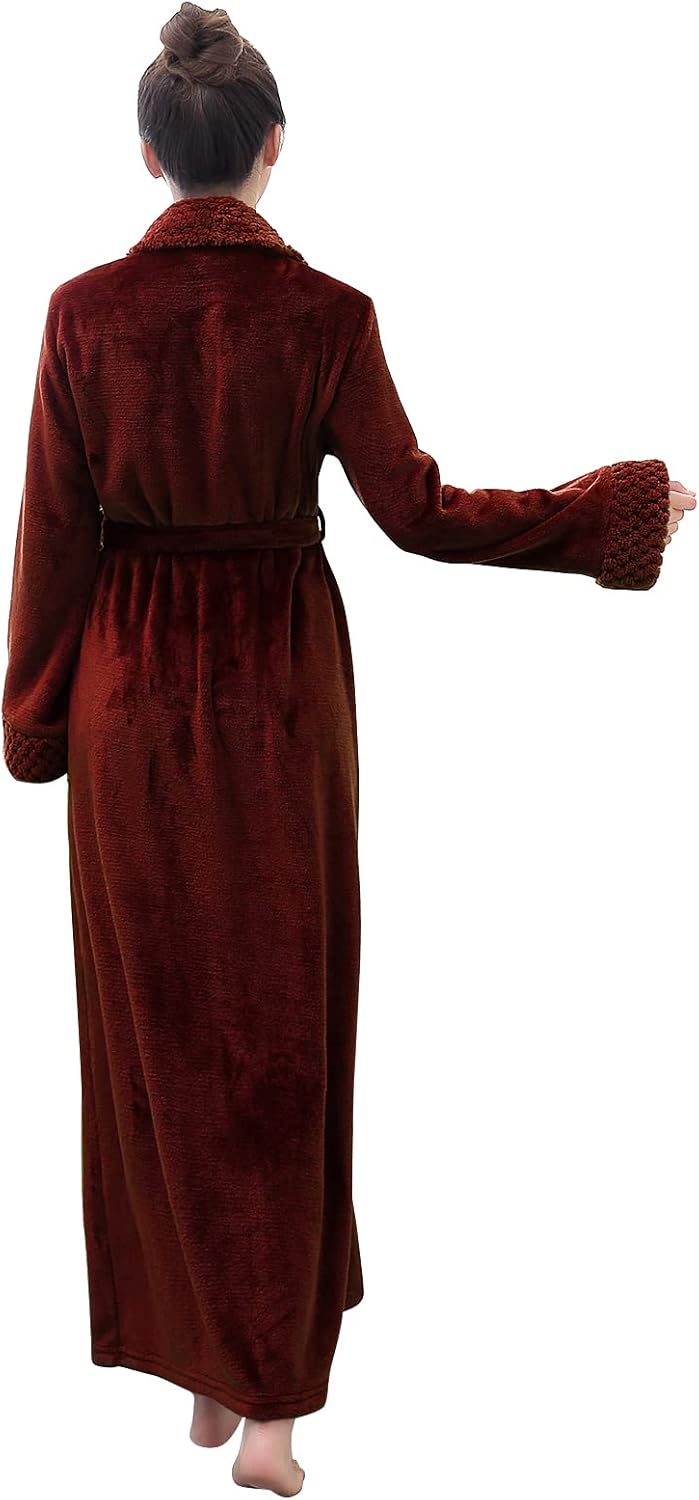 Hellomamma Long Bath Robe for Womens Plush Soft Fleece Bathrobes Nightgown Ladies Pajamas Sleepwear Housecoat