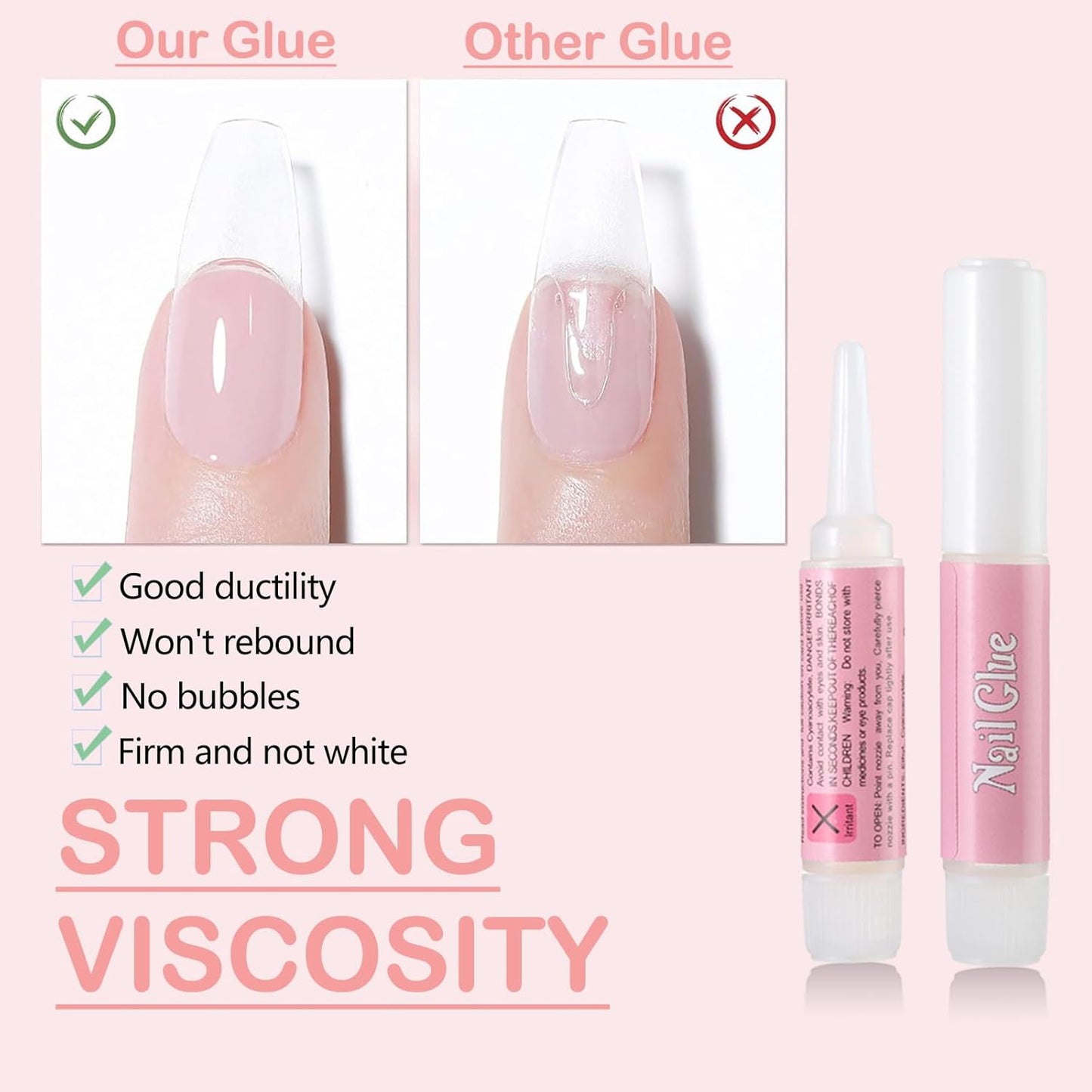Nail Glue,Super Strong & Long-Lasting Nail Glue for Broken Acrylic Nails Press on Nails,Professional Ultra Quick Adhesive for Nail Art Supplies,0.07OZ/PCS(80PCS)