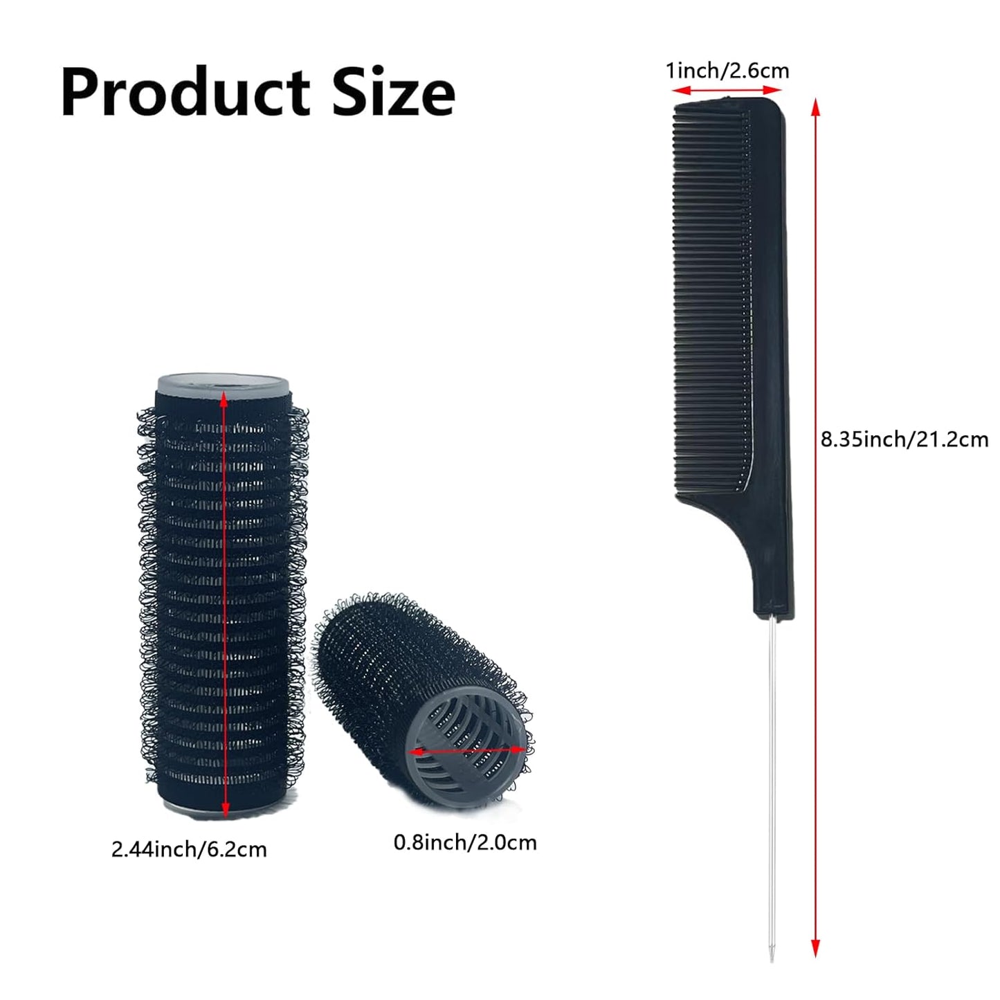 36PCS Self Grip Small Hair Curlers Heatless Roller Hair Curlers Pro Salon Hairdressing Curler DIY Curly Hairstyle Hair Rollers Tools Rat Tail Comb for Women Medium Short Hair(0.8x2.4in-black)