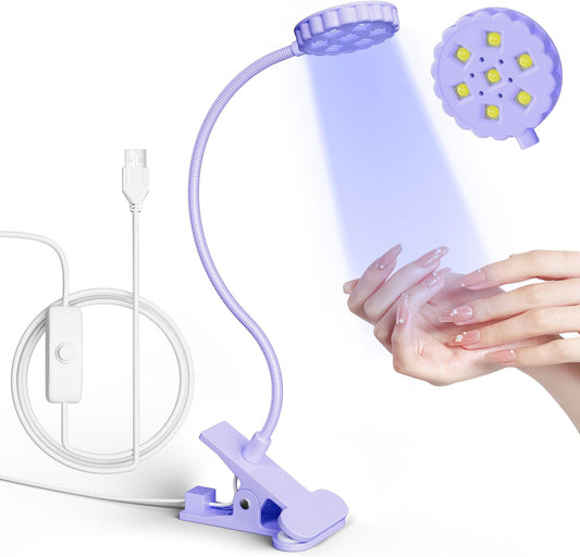 LIORA UV LED Nail Lamp 6W with Clamp – 7 Beads Gel Lamp Flash Cure Light, Flexible 360° Gooseneck USB Manicure lamp, Nail Dryer for Gel Polish and Press On Nails, Mini Nail UV Light for Salon DIY