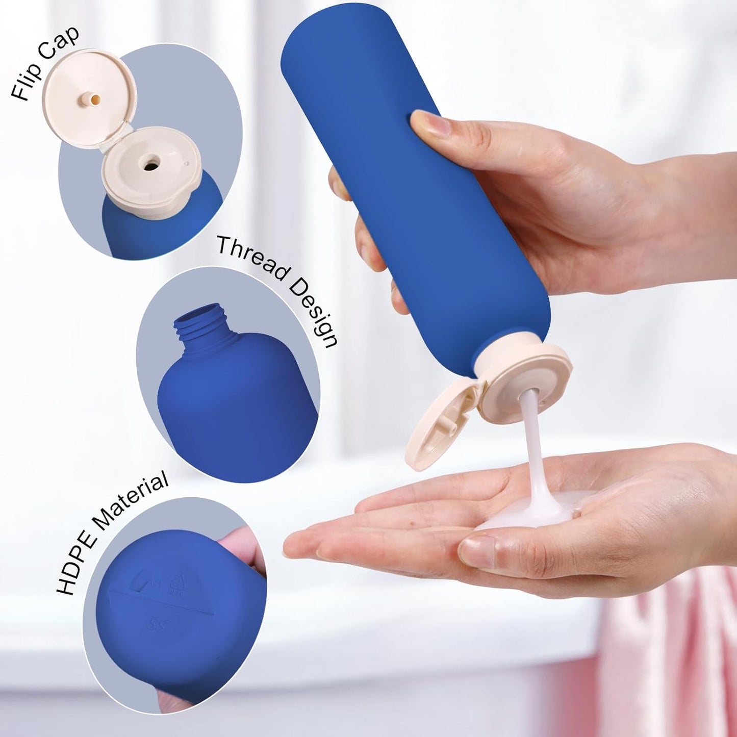 Travel Shampoo Bottle, Empty Plastic Squeeze Bottles 8.8oz with Flip Cap, Lotion Container for Toiletries Travel Size Shampoo and Conditioner