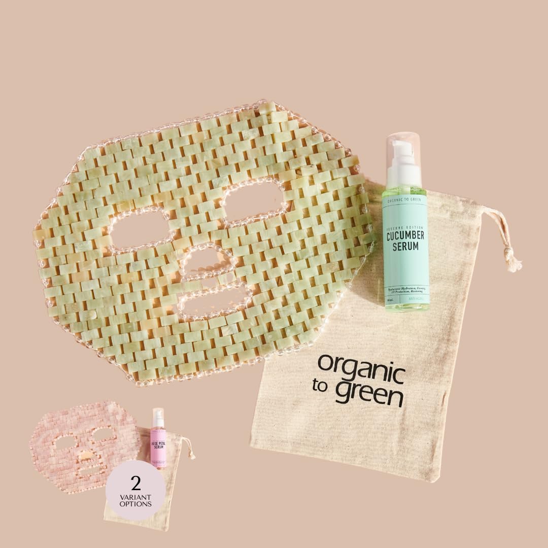 Organic To Green Jade Crystal Gem Facial Mask,100% Natural Stone Facial Mask for Spa Skincare Beauty Tools for Puffy Eyes, Dark Circles, with Cucumber Face Serum - Reusable