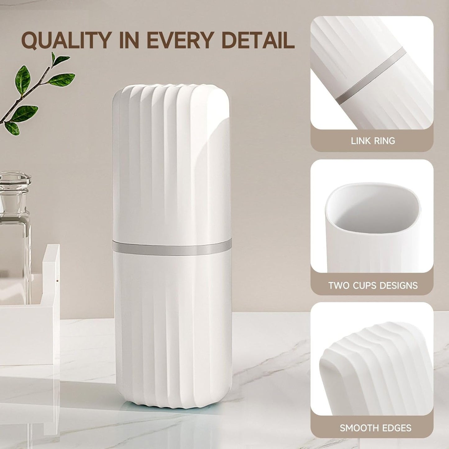 Toothbrush Travel Case, 2 in 1 Toothbrush Holder and Rinse Cup, Large Capacity Toothbrush Cup with Cover, Portable Travel Toothbrush Holder for Traveling, Camping, Trip - 1Pcs - White