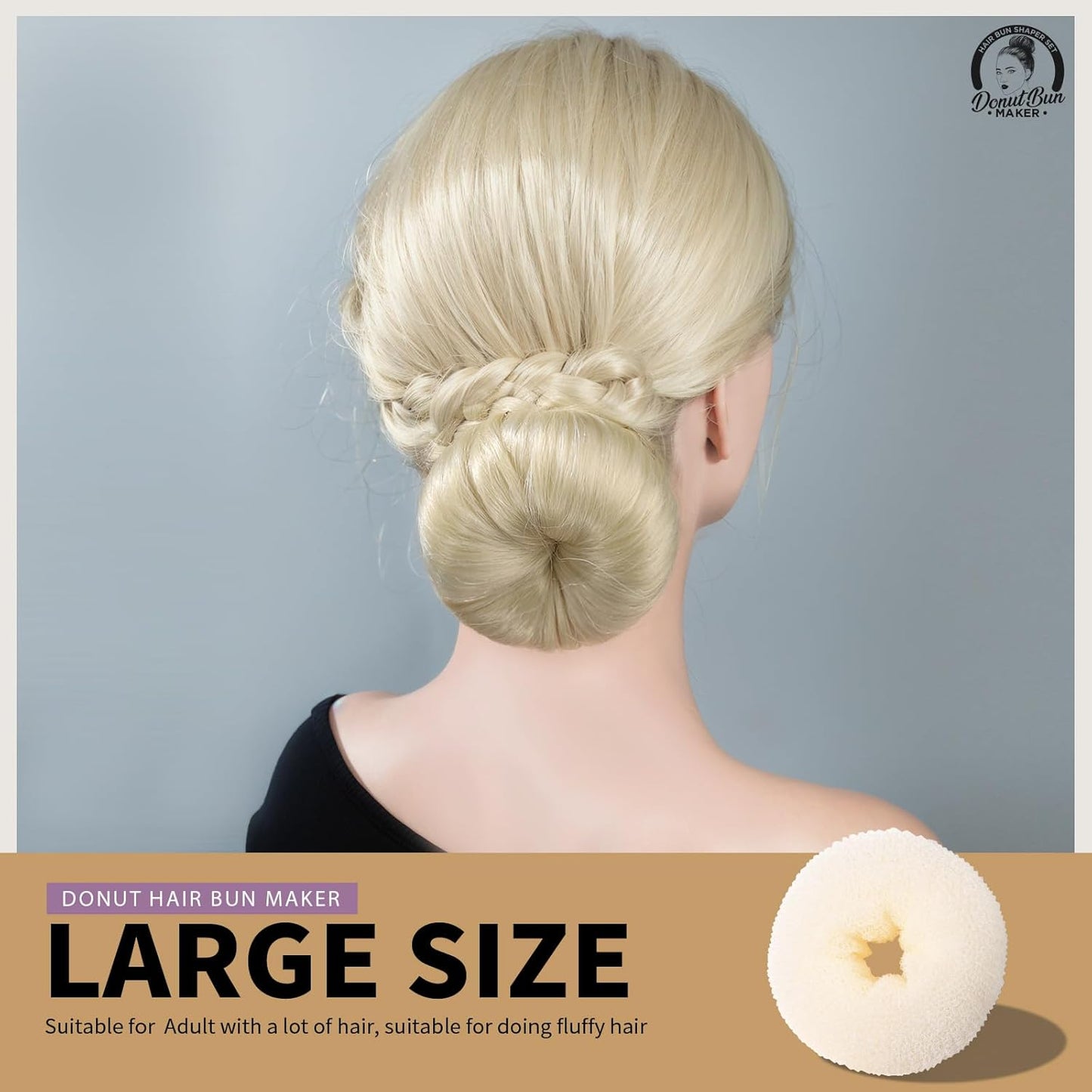 Teenitor 4pcs Hair Bun Shaper Set with Extra-large, Large, Medium, Small Donut Hair Bun Maker, 20pcs Large Bobby Pins, Cream Color