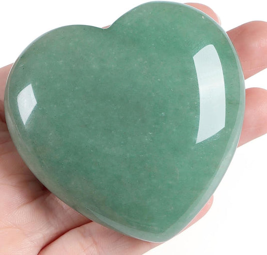 MAIBAOTA 60 mm Green Aventurine Crystal Large Heart Love Stone Healing Crystals Heart Stone for Women Natural Reiki Gemstone Polished Heart Shaped Rocks Meditation