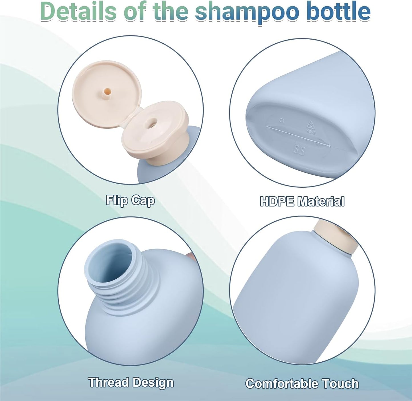 3.4 oz Travel Bottles, Empty Plastic Squeeze Containers With Flip Cap for Toiletries, Leakage-proof Essentials Conditioner (4 Pack, Blue)