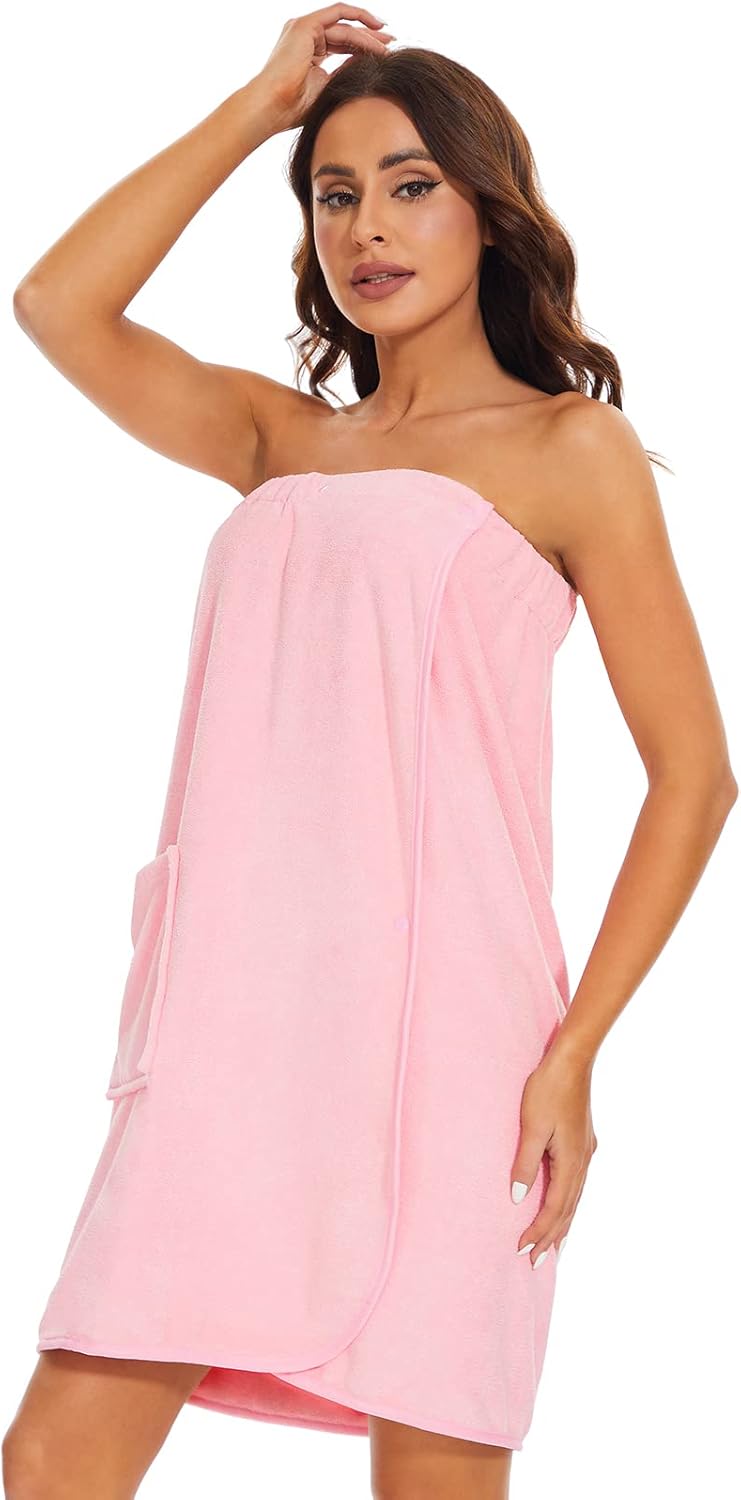Knuffnee Women Bath Towel Robe Spa Body Wrap Shower Bathrobe Adjustable Snap Closure