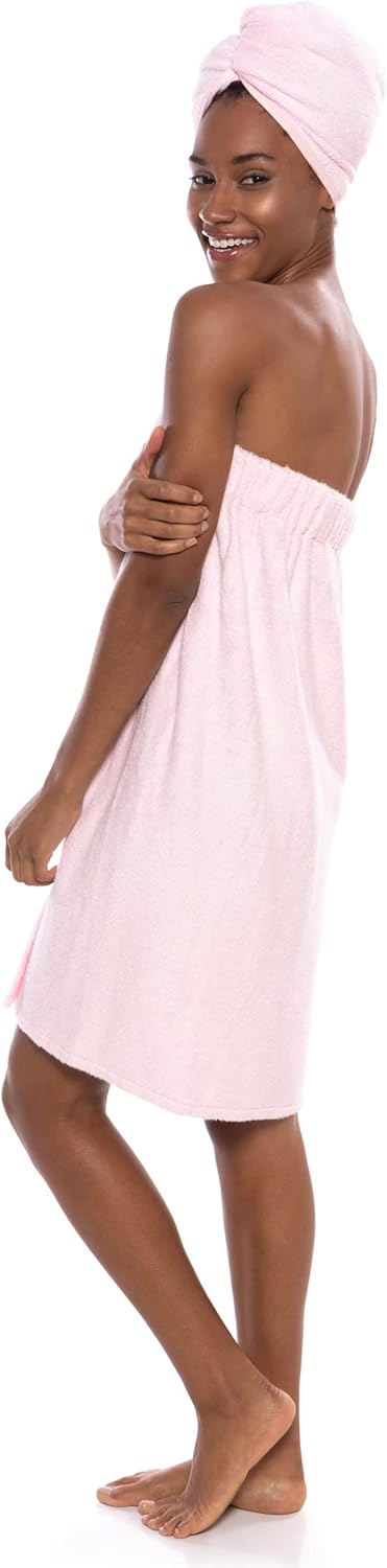TexereSilk Women's Spa Towel & Head Wrap Set - Modal & Organic Cotton Blend (Barely Pink, 2X/3X)