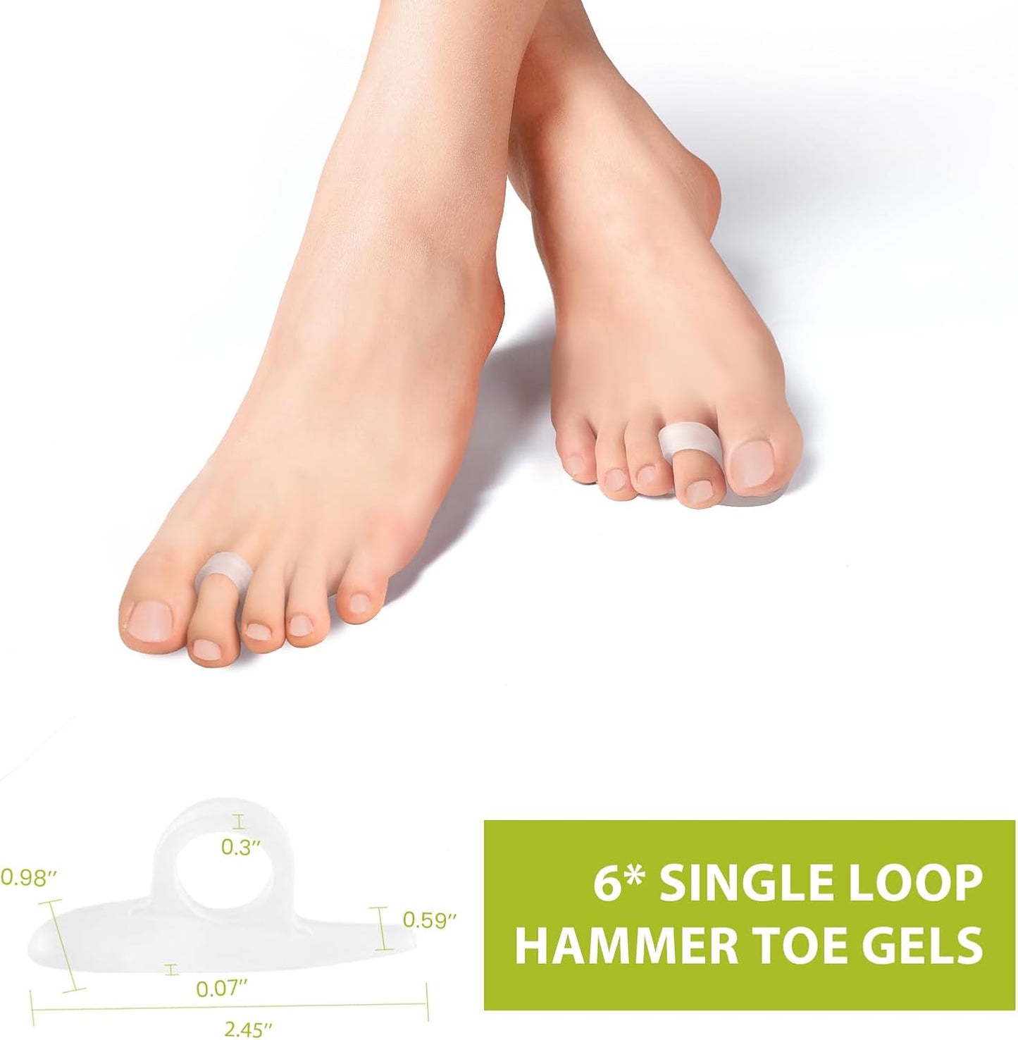 Bukihome Hammertoe Corrector Gel Toe Straighteners - 12 pcs Support Crest for Women & Men - Realign Bent, Crooked, Curled, Claw, Hammer Toes - Clear,Single Loop