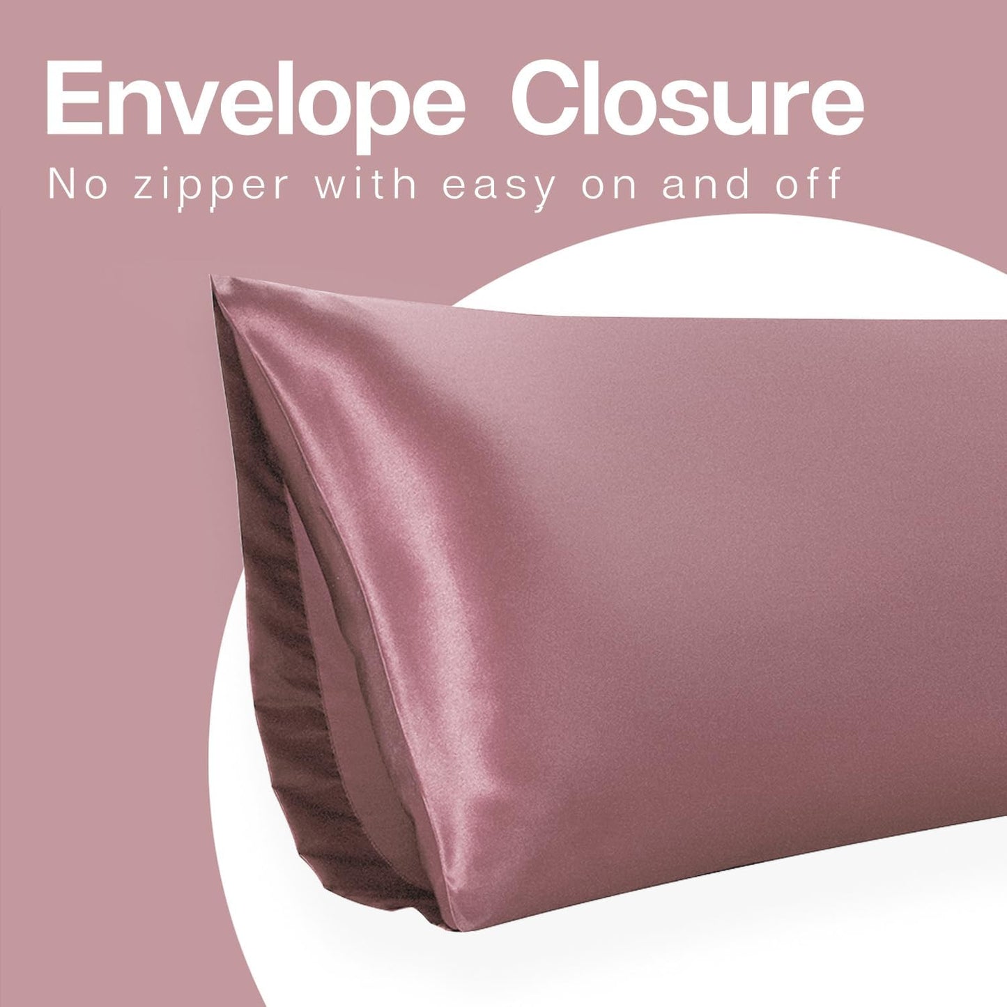 MR&HM Satin Body Pillow Cover, Soft and Breathable Body Pillow Case with Envelope Closure, Cooling and Silky Long Pillowcase for Hair and Skin,Grey (20x54, Rose Taupe)