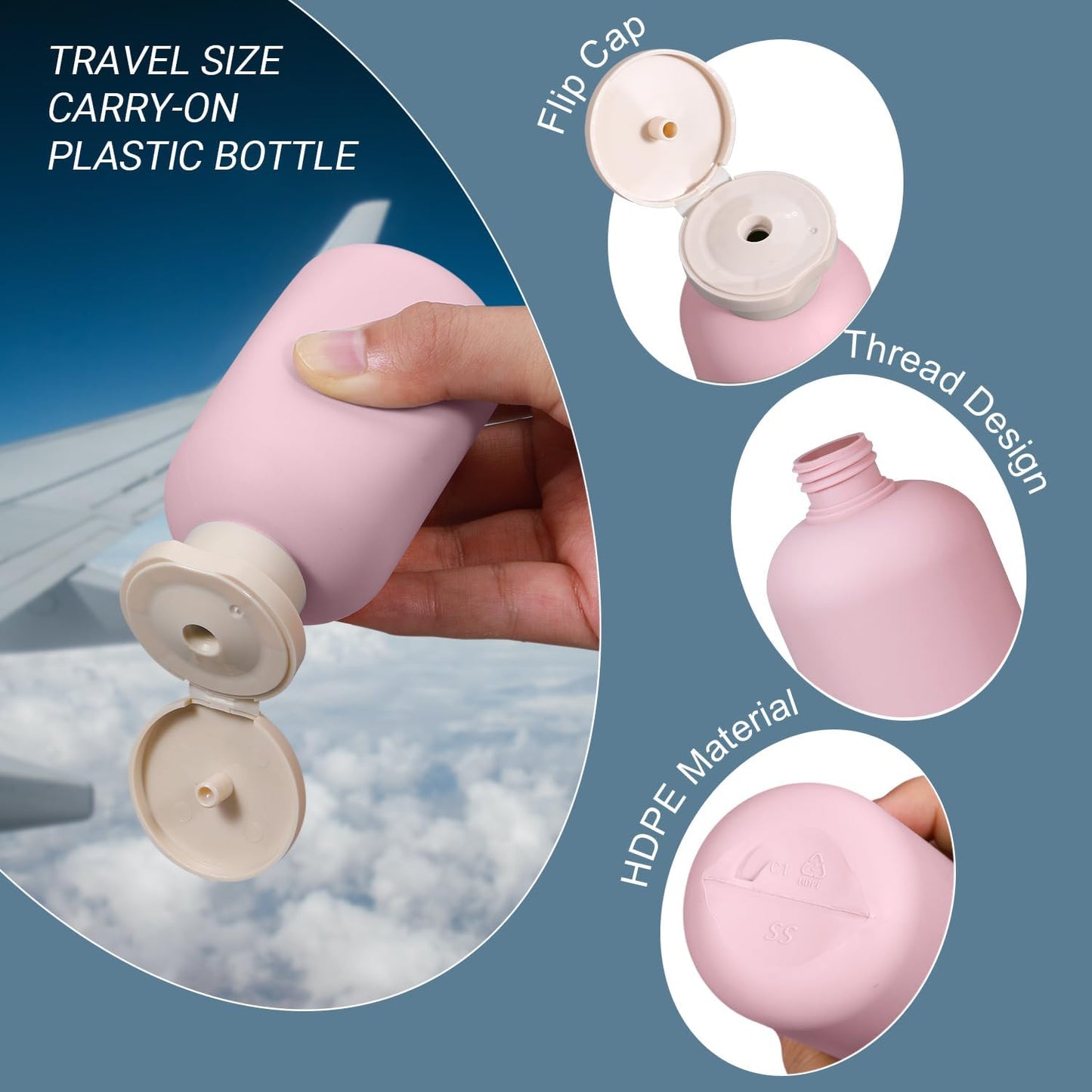 Travel Shampoo Bottle, Empty Plastic Squeeze Bottles 3.4oz with Flip Cap, Lotion Container for Toiletries