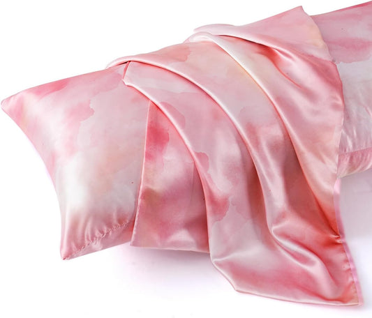 MR&HM Satin Body Pillow Cover, Soft and Breathable Body Pillow Case with Envelope Closure, Cooling and Silky Long Pillowcase for Hair and Skin,Grey (20x54, Dream Pink)