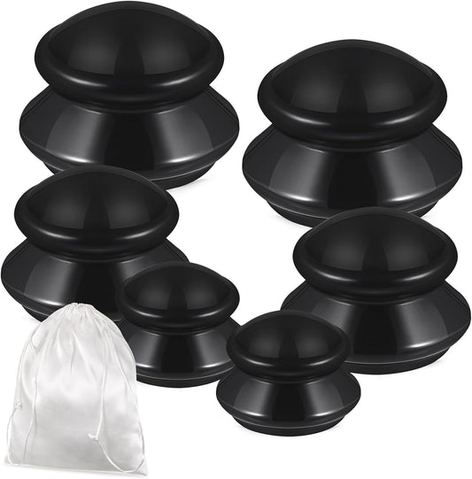 TrelaCo 6 Pcs Cupping Kit for Massage Therapy 3 Sizes Silicone Cupping Set Chinese Massage Therapy for Studio Household Cellulite Joint Pain Muscle Pain(Black)