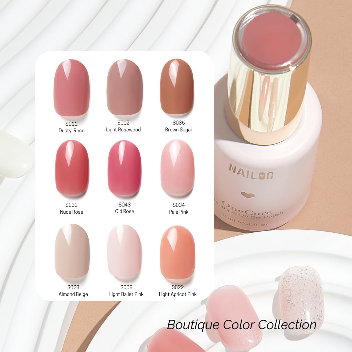 NAILOG One Step Nude Gel Nail Polish 12ml Top Coat Color Gel Base 3-In-1 Formula Soak Off UV Natural Gel Polish for Home DIY & Gifting | Pale Pink