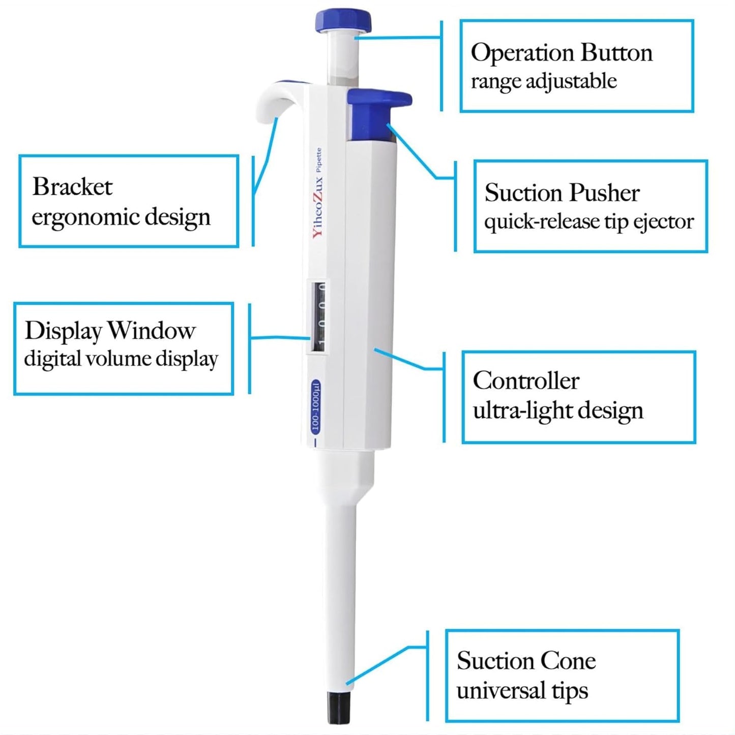 100-1000ul Single Channel Pipettor Manual Adjustable Variable Volume Laboratory School Home High Accurate Lab Micropipette Transfer Pipette Dropper