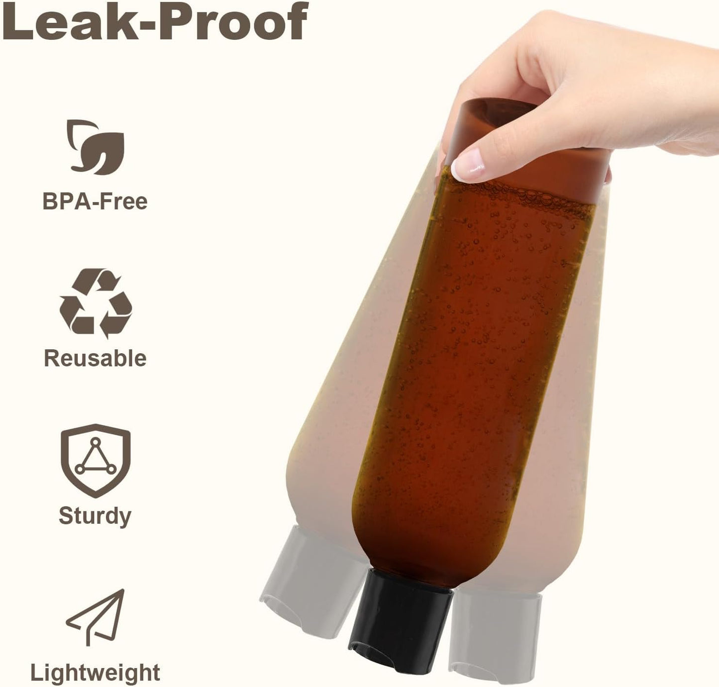 6 Pack 8 oz Amber Plastic Squeeze Bottles with Black Disc Caps Refillable Empty Travel Containers Bottles for Shampoo Conditioner Toiletries Lotions Oils BPA Free