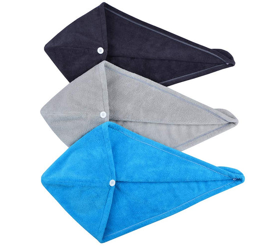 HOPESHINE Hair Drying Towel Twist Women's Soft Shower Microfiber Towels for Hair Turban Wrap Fast Drying Ultra Absorbent Cap Great Gift for Women (3-Pack Dark Grey+Grey+ Sky Blue)