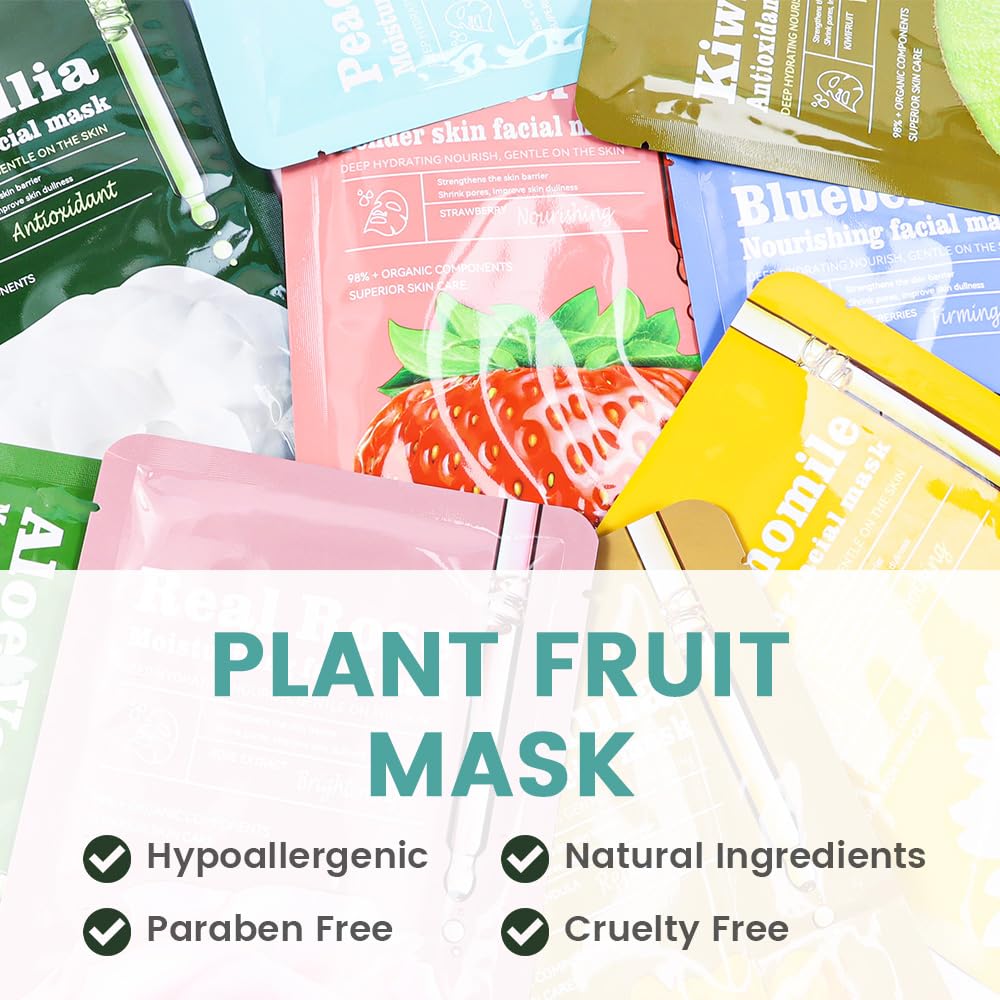 Face Sheet Mask Skincare,Hydrating Spa Face Mask For Sensitive Skin,Moisturize,Nourish for All Skin Types,Natural Skin Care Spa Face Mask for Women Men Girls,Pack of 8