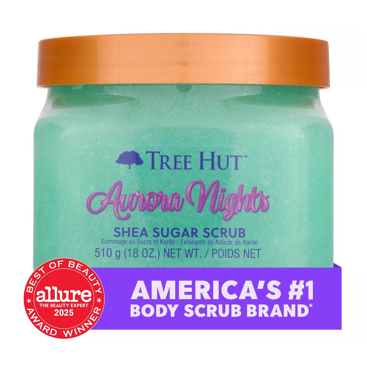 Tree Hut Aurora Nights Shea Sugar Scrub, Exfoliating, Hydrating & Moisturizing Body Scrub with Shea Butter & Nourishing Essential Oils, Smooth & Soften Skin, 18 oz