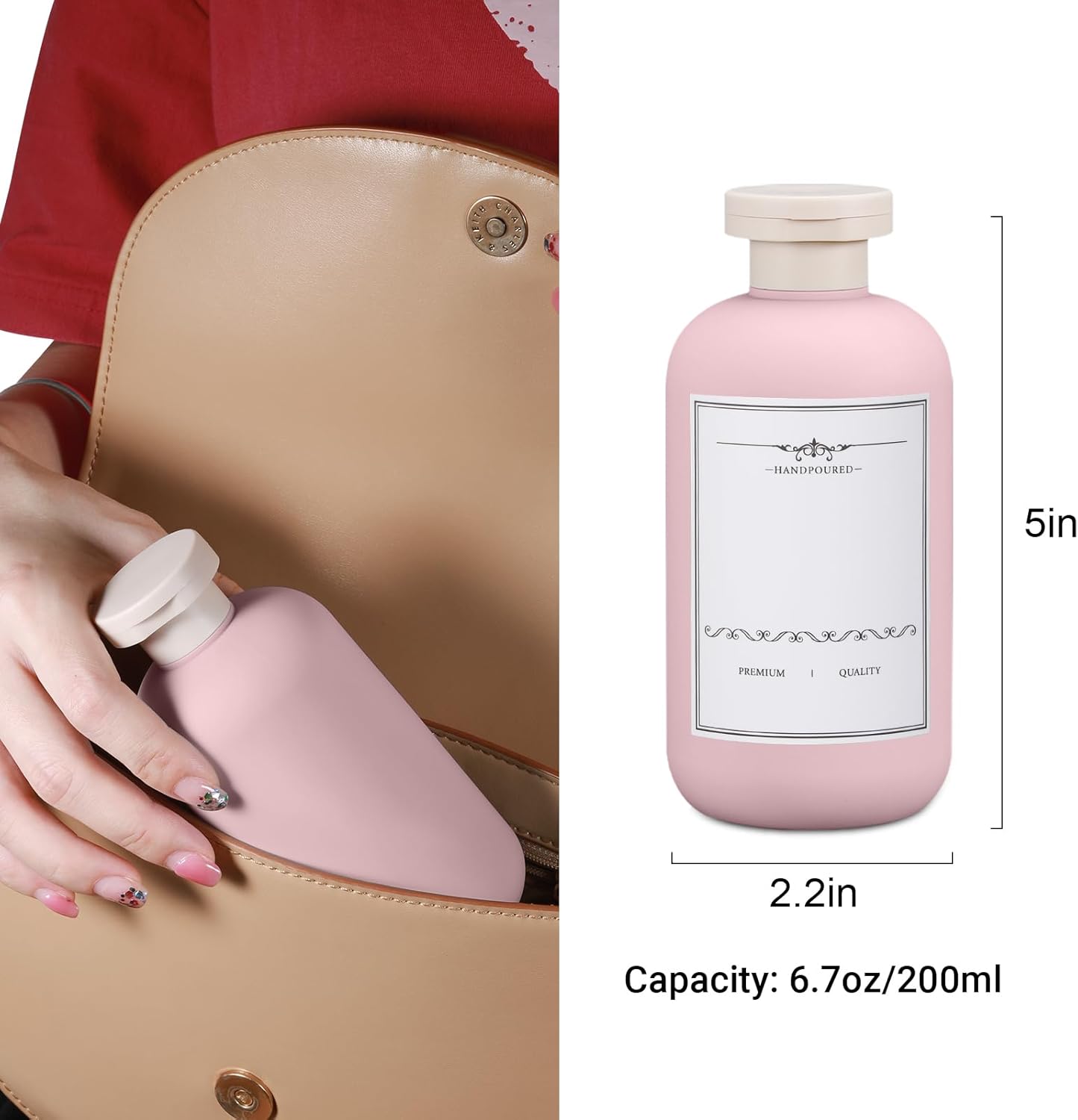 6.8oz Travel Bottles for Toiletries, Empty Plastic Squeeze Bottles with Flip Cap, Lotion Container for Toiletries Travel Size Shampoo and Conditioner (3 pack, pink)