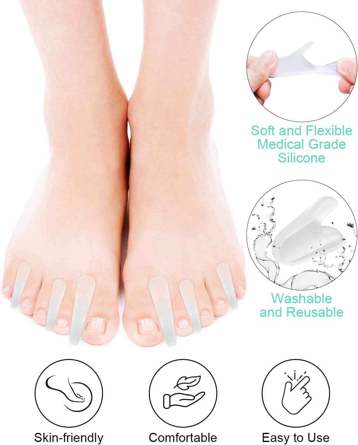 18Pcs Gel Toe Separators for Bunions, Silicone Toe Spacers Bunion Corrector for Feet Women Men Pain Relief, Soft Flared Toe Spreader Straightener for Overlapping Toes(12L+6S)