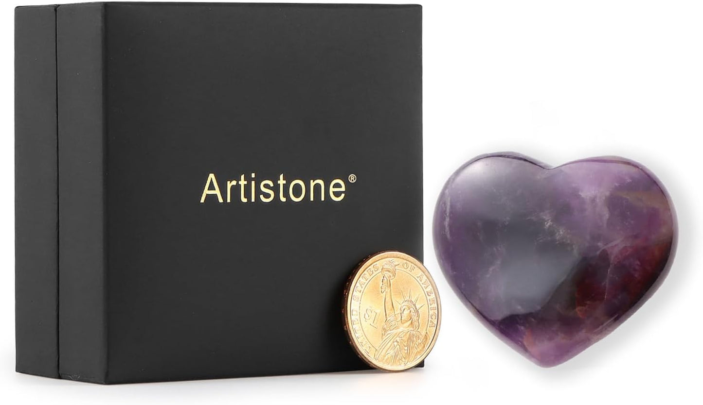 Artistone 2 Inch Amethyst Crystal Heart Healing Crystals Heart Stones Polished Pocket Love Gemstones Chakra Reiki Energy Balancing Meditation Massag Gift