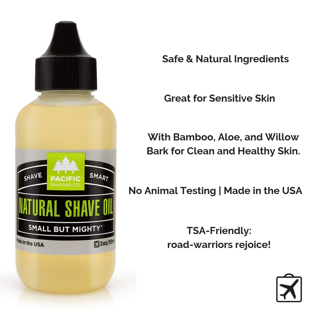 Pacific Shaving Company Natural Shaving Oil - Shaving Oil for Men & Women - Avocado Oil, Sunflower Seed Oil & Vitamin E Oil for Face, Legs, Arms & Full Body - Unisex Beard & Shave Care (2 Fl Oz)