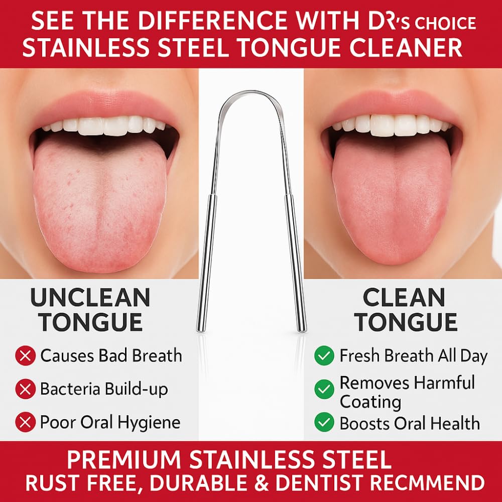 Stainless Steel Tongue Scraper for Adults – Durable, Rust-Resistant Tongue Cleaner with Ergonomic Grip for Daily Oral Care & Fresh Breath – Reusable & Travel-Friendly (Pack Of 4)