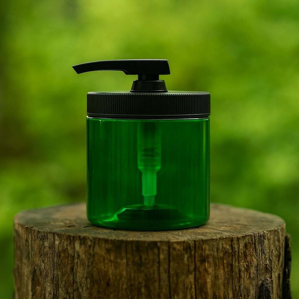 Royal Massage 16oz Refillable Pump Jar with Locking Dip Tube Dispenser – BPA-Free Plastic Container for Massage Oils, Lotions, Creams – Ribbed Lid Wide-Mouth Jar – Durable & Reusable (Green/Black, 3)