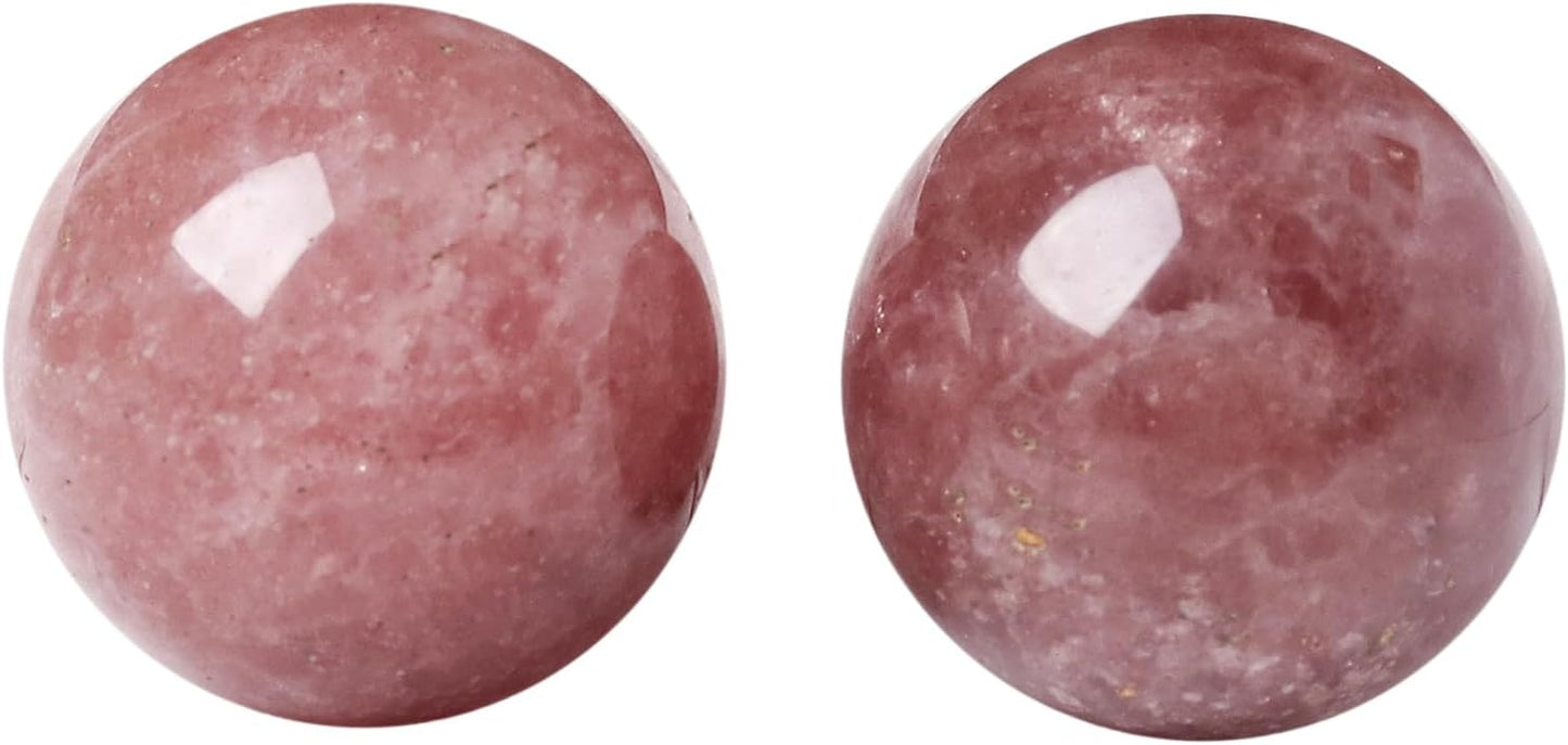 Hand Exercise Balls 30mm for Women - Set of 2 Natural Crystal Stone Spheres - Finger Joint Relief & Stress Relax, Perfect Size for Women's Hands, Strawberry Quartz