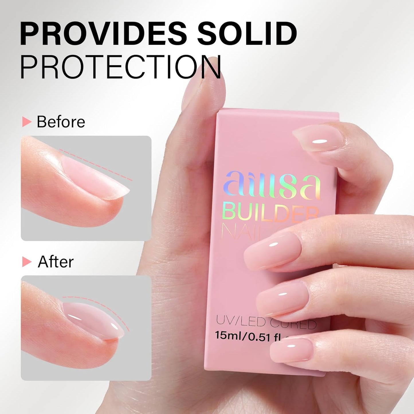AILLSA Builder Gel for Nails Baby Pink 7 In 1 Hard Gel Polish for Nail Thickening Nude Color Strengthener Gels Nail Polish Light Pink Extension U V Gels for French Manicure Base Coat Need 0.51 Oz GB65