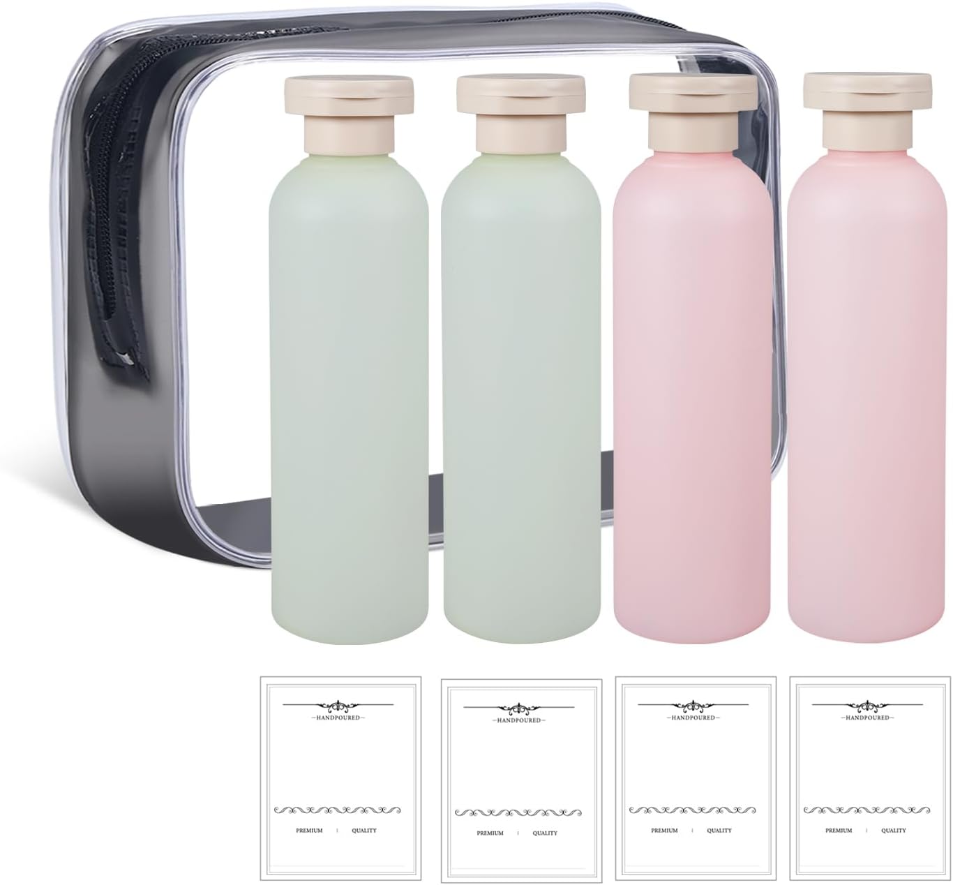 ASEVAT 6.7 oz Plastic Shampoo and Conditioner Squeeze Bottles, Plastic Leak Proof Travel Bottles for Toiletries, Plastic Bottles with Caps for Lotion, Cream and Liquids (4Pcs)