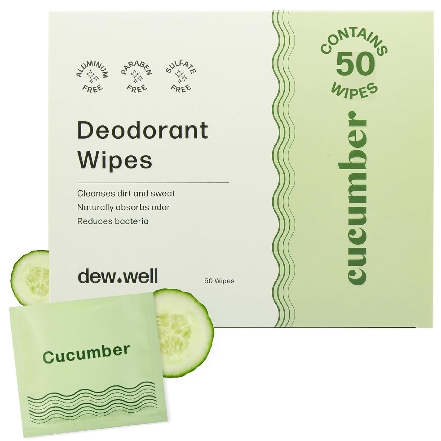 Dew Well Deodorant Wipes - Individually Wrapped Travel Wipes - On-the-Go Travel Toiletries - Natural Deodorant Formula - 50 Count, Pack of 1, Cucumber