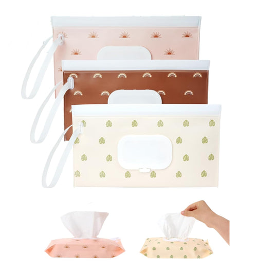 3 Pack Cute Bohemia Stye Baby Wipes Dispenser Portable Refillable Travel Wet Wipe Bag for Indoor Outdoor Sports Travelling Hiking Pet Care