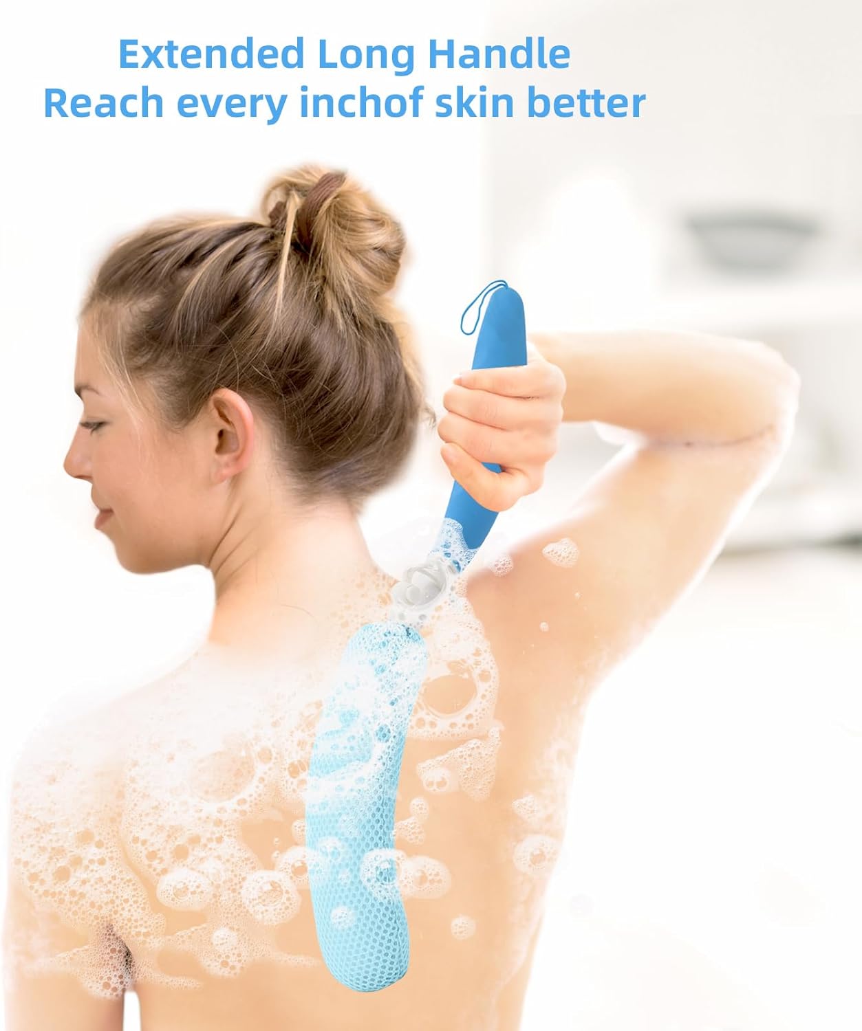 Long Handled Shower Brush, Non-Slip Long Handle Bath Brush, Back Body Brush Gentle Exfoliating and Lather Well Deep Cleansing Long-Lasting for Body