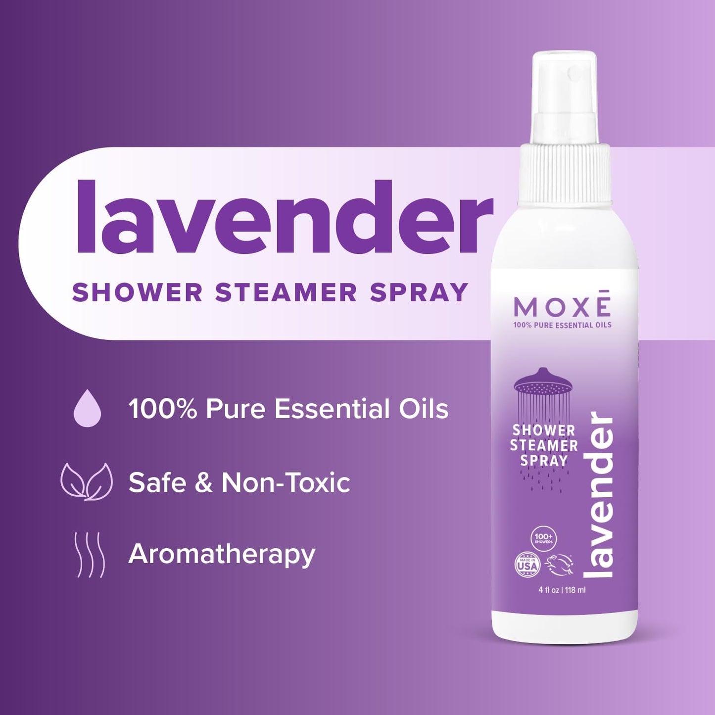 MOXE Shower Mist, Spa Steam Spray, Certified Natural Essential Oils, Aromatherapy, Tension Relief (Lavender, 4 Fl Oz (Pack of 1))…