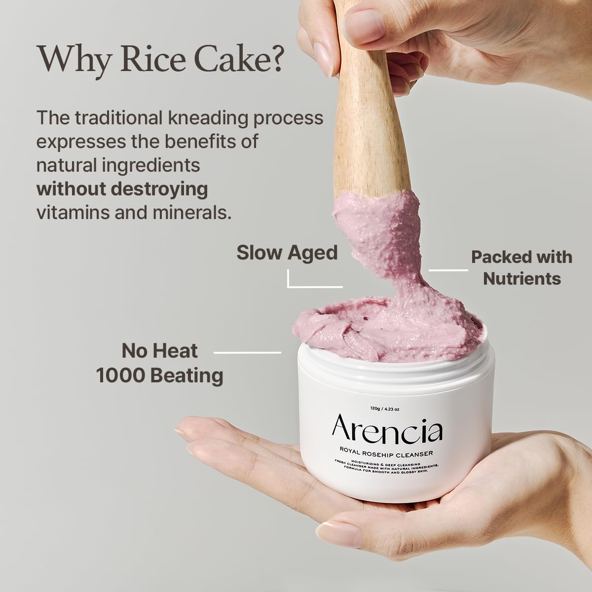 Arencia Rosehip Brightening Rice Mochi Face Cleanser & Daily Scrub - Moisturizing, Exfoliating & Deep-Cleansing - All Skin Types with Rice Powder & Rice Water (1.76oz)
