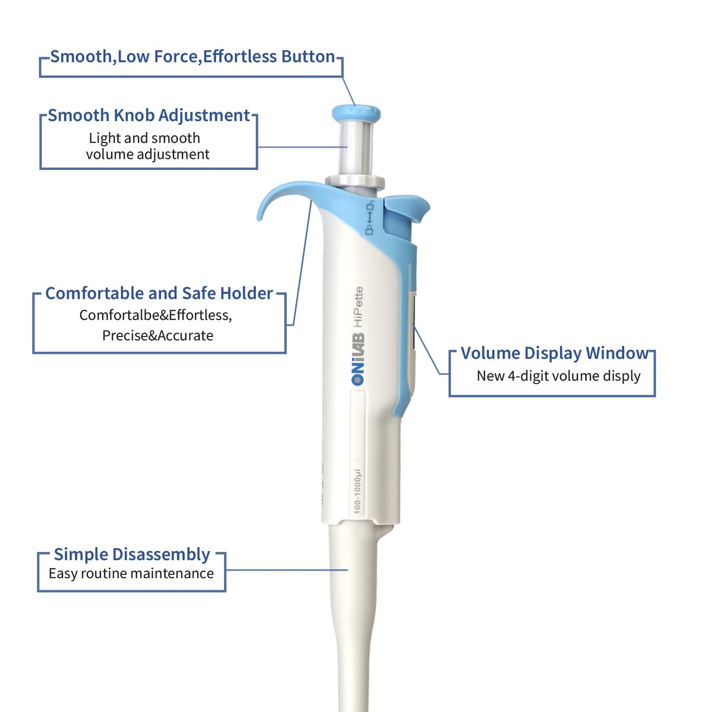 ONiLAB 10-100ul Precision Pipettor Single-Channel Manual Adjustable Variable Volume Pipettes Fully Autoclavable Micropipette