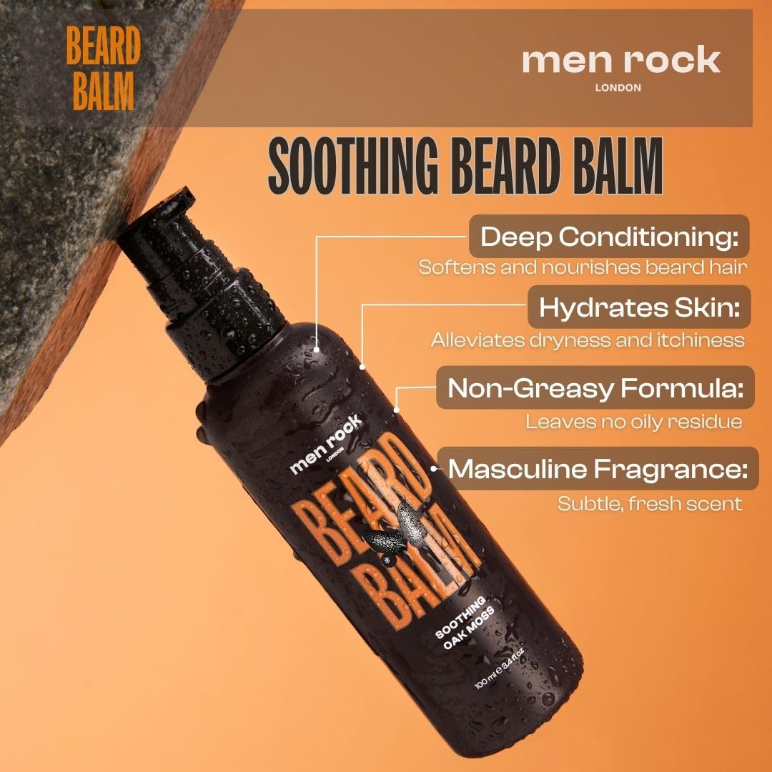 Men Rock Beardy Beloved Soothing Essential Beard Kit - Oak Moss - Softening Beard Balm and Wash - Mens Face Care - Skincare Products for Men - 2 Pc