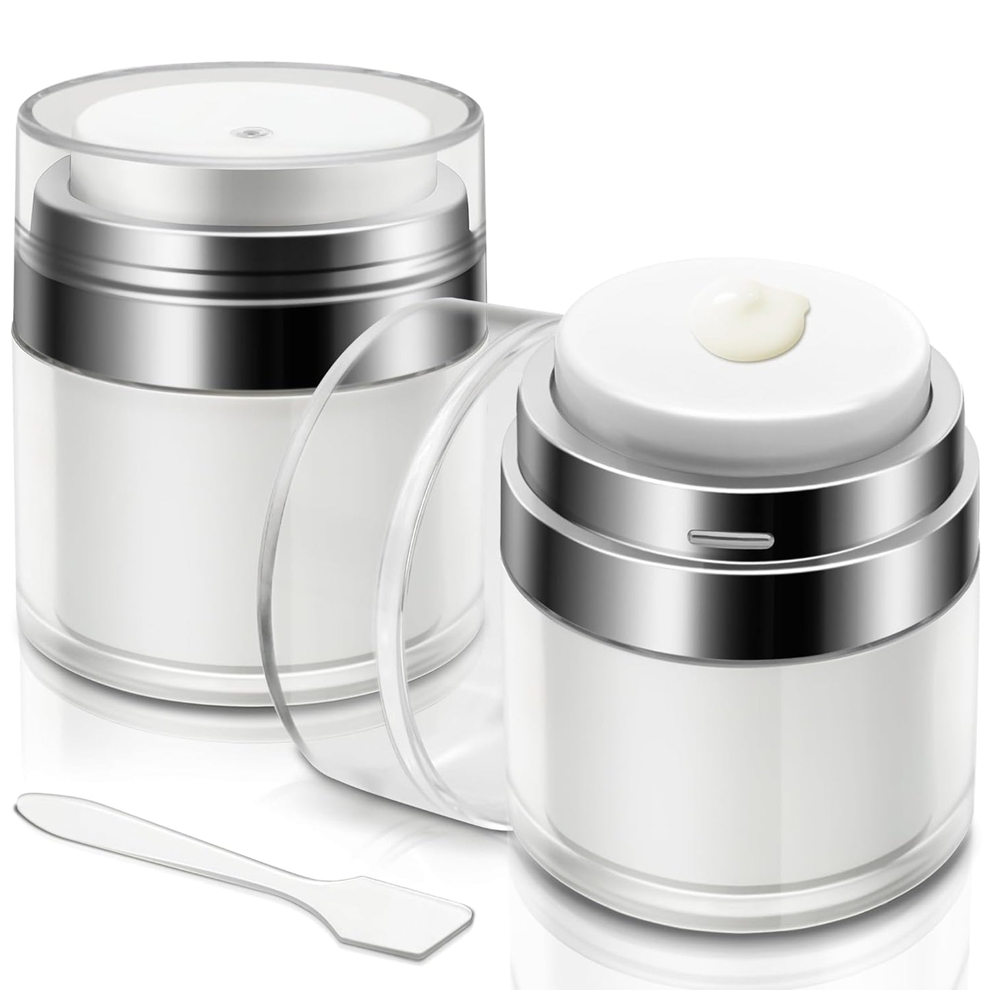 2 Pcs Airless Pump Jar, Refillable Cream Jar Vacuum Bottle Travel Size Empty Container for Cream and Lotion (2 x 1.7oz)