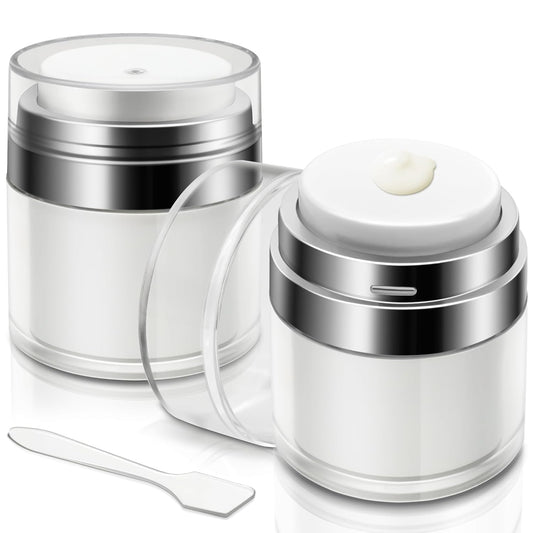 2 Pcs Airless Pump Jar, Refillable Cream Jar Vacuum Bottle Travel Size Empty Container for Cream and Lotion (2 x 1.7oz)