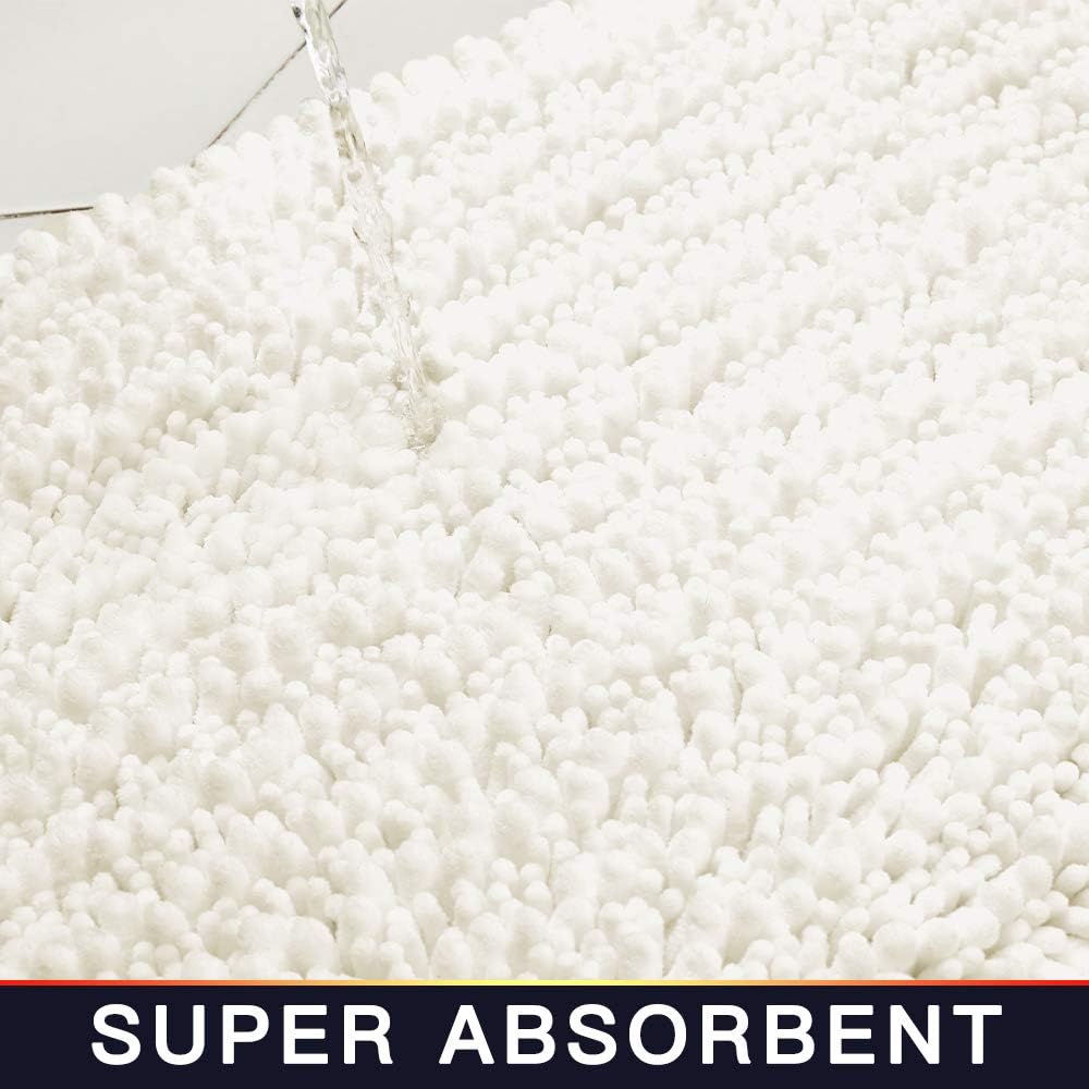 Walensee Bathroom Rug Non Slip Bath Mat (36x24 Inch Ivory) Water Absorbent Super Soft Shaggy Chenille Machine Washable Dry Extra Thick Perfect Absorbant Best Large Plush Carpet for Shower Floor