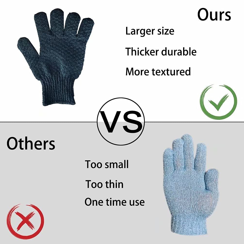 2 Pairs Bath Exfoliating Gloves for men and women – CLEEDY 4 Pcs Heavy and Large Exfoliating Gloves Scrubbing for Shower, Spa, Massage - Scrub Exfoliating Mitts for Body, Face, Hand and Foot (black)