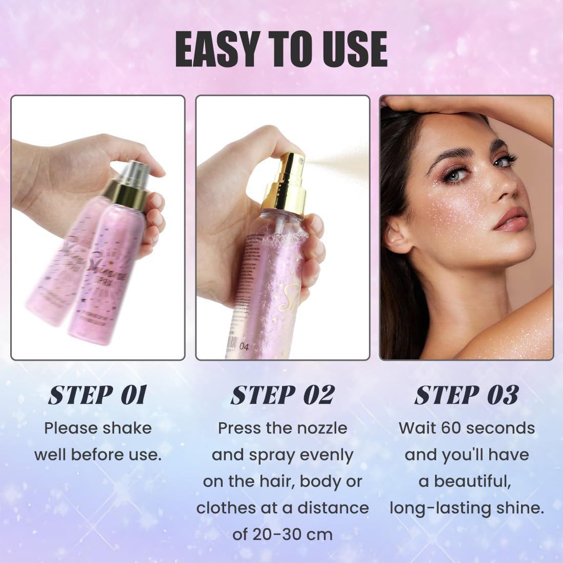 Glitter Spray for Hair and Body, Glitter Body Spray, Glitter Spray for Clothes, Quick-Drying Waterproofing Body Shimmer Suitable for Festival Rave 3.72fl Oz (White, 3.72 fl oz)