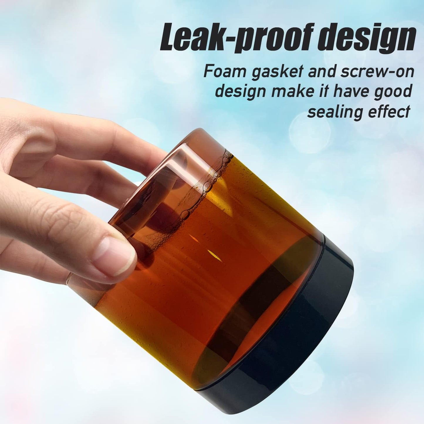 12 oz Amber Plastic Cosmetic Jars Leak Proof Container with Black Lid for Cream, Lotion, Powder, ointment, Beauty Products etc, 6 Pcs.