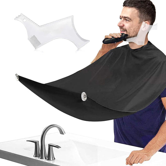 2-piece set Men's Beard Shaping Tool+Beard Bib，Non-Stick Material Beard Apron，for Styling and Trimming Black
