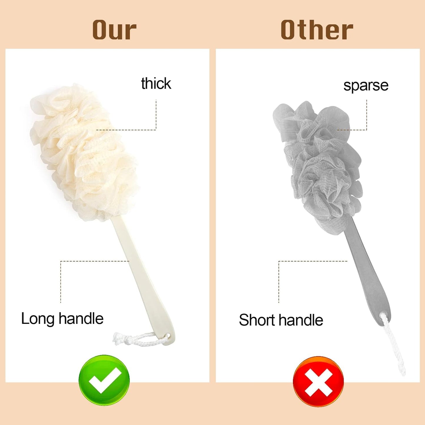 2Pack Back Scrubber for Shower，PIPUHA Loofah Sponge Shower Brush Using Body Exfoliating with Long Handle, Loofah on a Stick for Men Women, Bathing Accessories for Body Brushes (Blue and White)