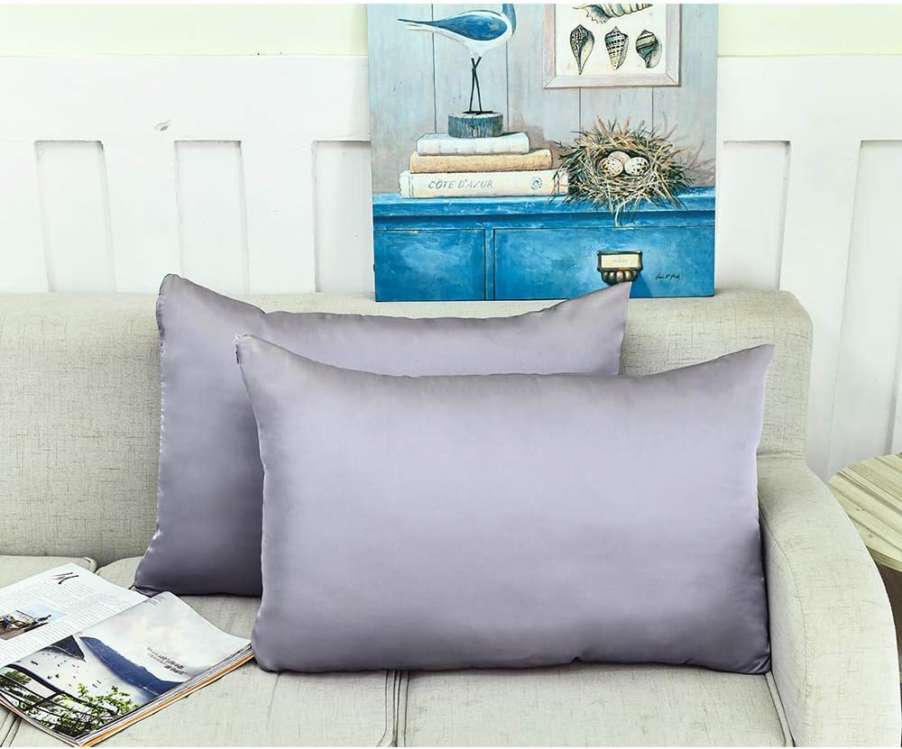 100% Mulberry Silk Pillowcases Set of 2 for Hair and Skin and Super Soft and Breathable King Size Nature Silk Pillowcases (King, Gray)