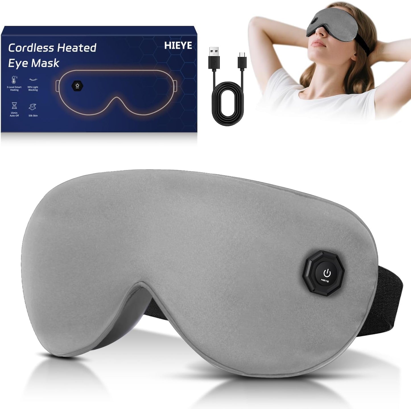 Graphene Heated Eye Mask for Dry Eyes - Rechargeable Wireless Sleep Mask with 3 Heat Levels & Auto-Off, Moist Heat Compress for Stye