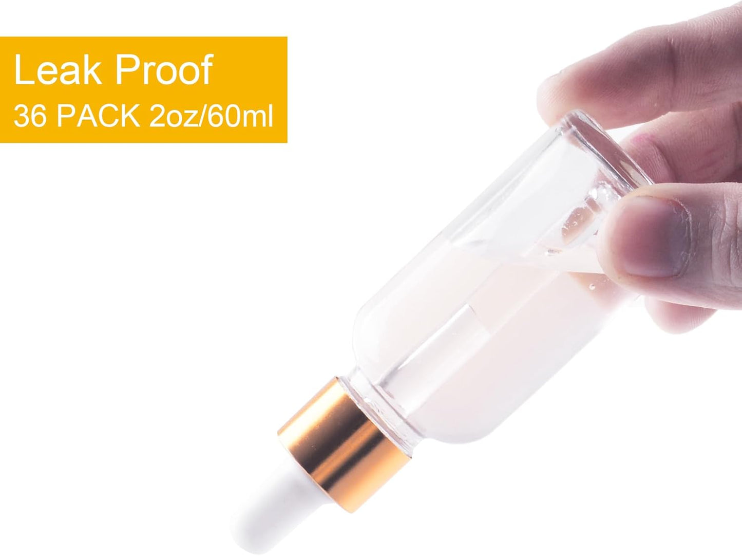 36 Pack 2oz Clear Glass Dropper Bottles, Glass Eye Dropper Bottles for Essential Oils, Perfumes, Laboratory Use (Gold, 2oz-36Pack)